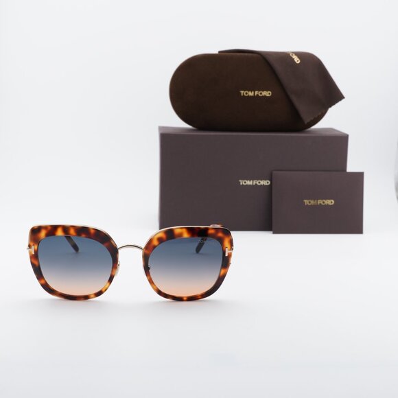 Tom Ford Virginia FT0945 53P Cat Eye Sunglasses - Havana/Blue to Amber main image 5